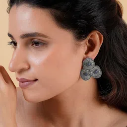 TEEJH Eshita Silver-Plated Contemporary Oxidised Studs image 2