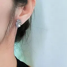 MYKI Silver-Plated Stainless Steel Cubic Zirconia Studded Animal Shaped Studs Earrings image 4