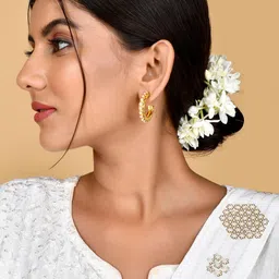 Voylla Gold-Plated Beaded Contemporary Hoop Earrings image 5