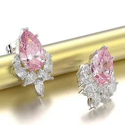 Designs & You Silver Plated American Diamond Studded Teardrop Shaped Studs Earrings image 4