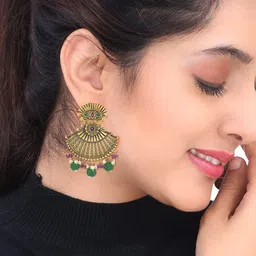 PRIVIU Gold Plated Oxidised Antique Drop Earrings image 5