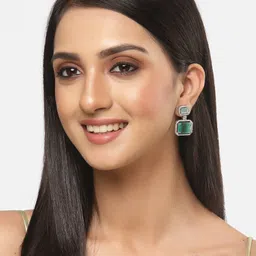 Kennice Rhodium-Plated AD Studded Square Drop Earrings image 4