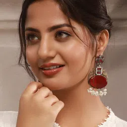 Saraf RS Jewellery Silver-Plated American Diamond Studded Contemporary Drop Earrings image 3