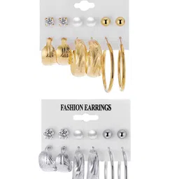 Shining Diva Fashion Set of 12 Silver & Gold Plated Hoop & Stud Earrings image 5