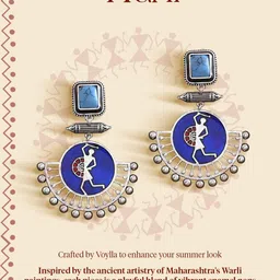 Voylla Silver-Plated Warli Contemporary Drop Earrings image 5