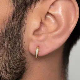 ORIONZ Men Gold-Plated CZ Stone Studded Contemporary Hoop Earrings image 5