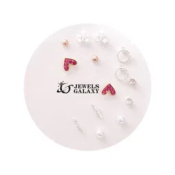 Jewels Galaxy Set of 7 Silver Plated Crystals Studs Earrings image 4