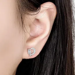 MYKI Silver-Plated Stainless Steel Contemporary Cubic Zirconia Heart Studs Earrings image 2