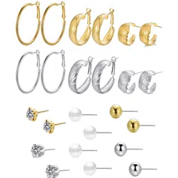 Shining Diva Fashion Set of 12 Silver & Gold Plated Hoop & Stud Earrings image 2