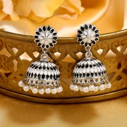 Estele Rhodium-Plated Floral Jhumkas Earrings-picture-16