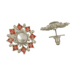 Estele Rhodium-Plated Kundan Studded Floral Studs Earrings image 3