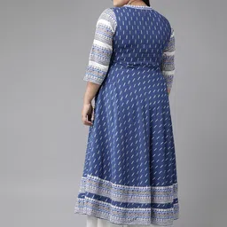 YASH GALLERY Plus Size Women Navy Blue & White Geometric Printed Angrakha Kurta image 4