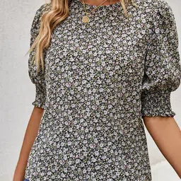 Stylecast X Slyck Floral Printed Puff Sleeves Regular Top image 1