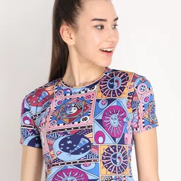 CHKOKKO Women Blue Tribal Printed Crop Top-picture-18