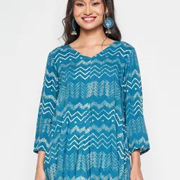 Global Desi Geometric Printed V-Neck A-Line Top-image-19
