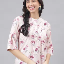 Latin Quarters Mandarin Collar Floral Print Top-image-92