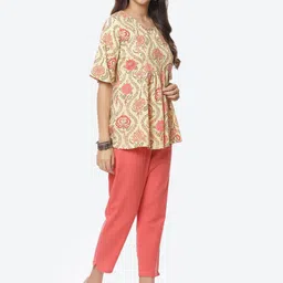 Rangriti Green & Beige Floral Print Top image 5