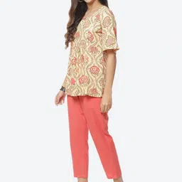 Rangriti Green & Beige Floral Print Top image 3