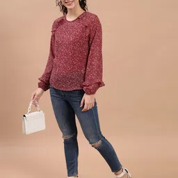 Beatnik Floral Printed Ruffles Top image 5