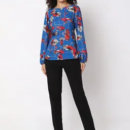 NOT SO PINK Floral Printed Waist Tie Up Puff Sleeves Top image 4