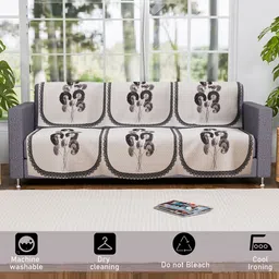 Kuber Industries Cream-Coloured & Grey Set Of 2 Floral Printed 3 Seater Velvet Sofa Covers image 2