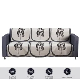 Kuber Industries Cream-Coloured & Grey Set Of 2 Floral Printed 3 Seater Velvet Sofa Covers image 5