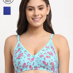 Friskers Turquoise Blue & Navy Blue Floral Push-Up Bra Pack of 2-image-12