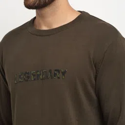 Club York Men Olive Green & Grey Typography Printed Pullover image 2