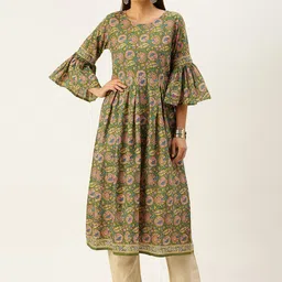 KALINI Women Floral Printed Flared Sleeves Thread Work Indie Prints Anarkali Kurta-image-6