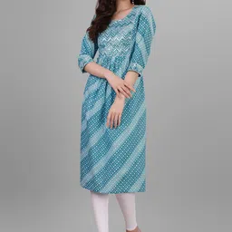 WEAVLLITE Ethnic Motifs Printed Mirror Work Pure Cotton Kurta-picture-23