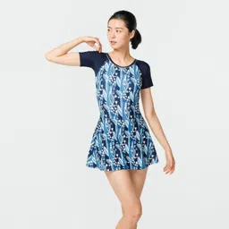 Women's Una one-piece short-sleeved swimsuit with skirt BLUE PRINT-image-13