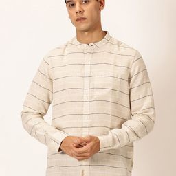 Thomas Scott Men Premium Linen Slim Fit Horizontal Stripes Casual Shirt-picture-25