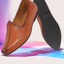 FAUSTO Men Tan Textured PU Mojaris image 1