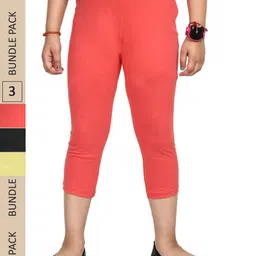 IndiWeaves Girls Pack Of 3 Mid Rise Pure Cotton Capris-picture-34