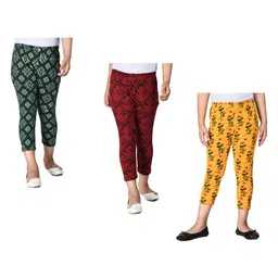 IndiWeaves Girls Pack of 3 Printed Pure Cotton Capris-picture-47