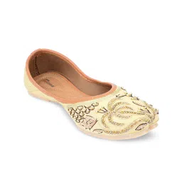 DESI COLOUR Women Gold-Toned Embellished Leather Ethnic Mojaris Flats-picture-20