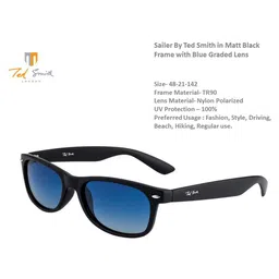 Ted Smith Unisex Blue Lens & Black Wayfarer Sunglasses with Polarised Lens SAILER_C1 image 2