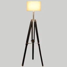 pristine interiors Natural Linen Shade Floor Lamp with Black Base image 3