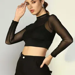 klassy Casual Regular Sleeves Solid Women Black Top image 1