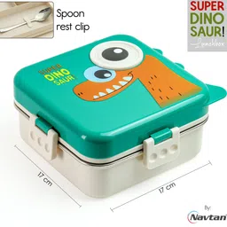 navtan Supar Dinosaur 6 compartment Stainless steel Lunchbox With Spoon 6 Containers Lunch Box image 3
