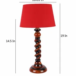 Red Fabric Shade Table Lamp With Brown Base By Foziq image 5