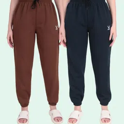 gaa Pack of 2 Women Solid Brown, Dark Blue Track Pants-picture-41