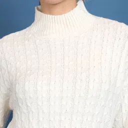 tokyo talkies Women Solid High Neck White Sweater image 5