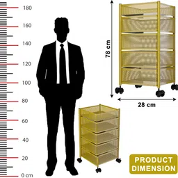 kuber industries 4+1 Layer Kitchen Metal Storage Rack with Wheels | Square Shape - Golden Iron Kitchen Trolley image 3