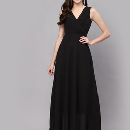 aayu Women Fit and Flare Black Maxi/Full Length Dress-picture-7