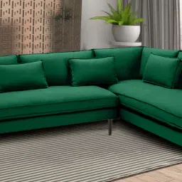 casacraft from pepperfry Mireya Fabric 6 Seater LHS Sectional Sofa In Dark Green Colour image 1