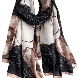 icw Printed Cotton Blend Women Black Scarf-picture-21