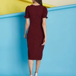 selvia Women Bodycon Maroon Below Knee Dress image 2