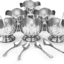 bekner Pack of 12 Stainless Steel Stainless Steel Dessert Cups & Serving Bowl for Ice Cream/Salad/Fruit/Pudding, (Set of 6, 150ml) Dinner Set-picture-28