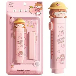 klidshusoz treasure PEACH CAKE SLIDING RETRACTABLE ERASER PUSH-PULL RUBBER ERASER FOR SCHOOL STUDENT Non-Toxic Eraser-picture-15